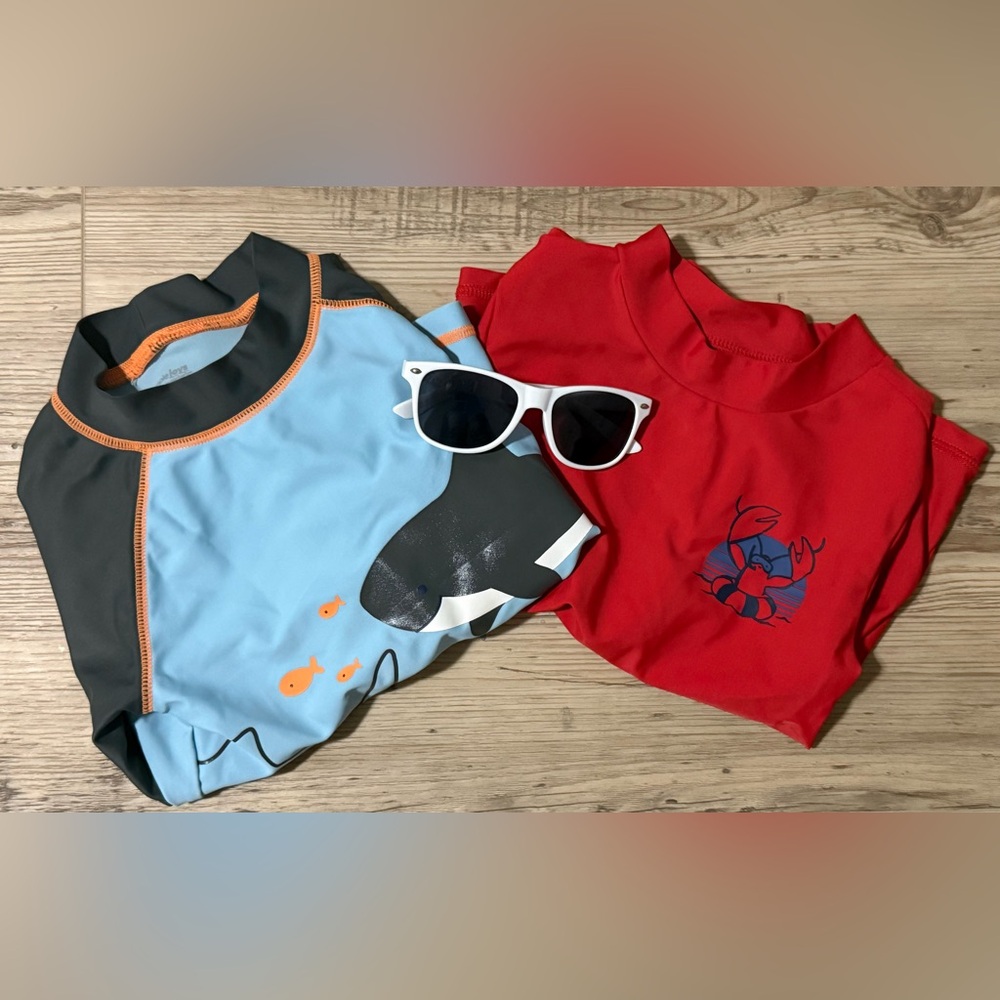 Lot of 2 3T Swim Shirts and George Hat Sunnies
